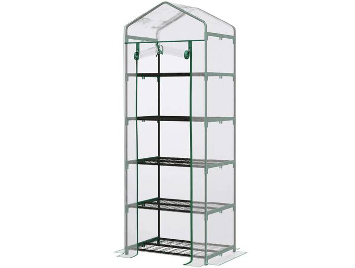 Outsunny Foliengewächshaus Mini-Gewächshaus mit 5 Regale Transparent Stahl Kunststoff, Metall, 49x193x69 cm, Gartenzubehör, Gartenhäuser & Gewächshäuser