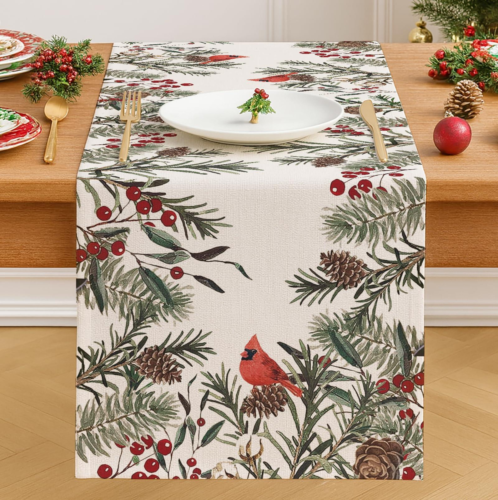 Dripio Kersttafelkleed met dennennaalden, 33 x 183 cm
