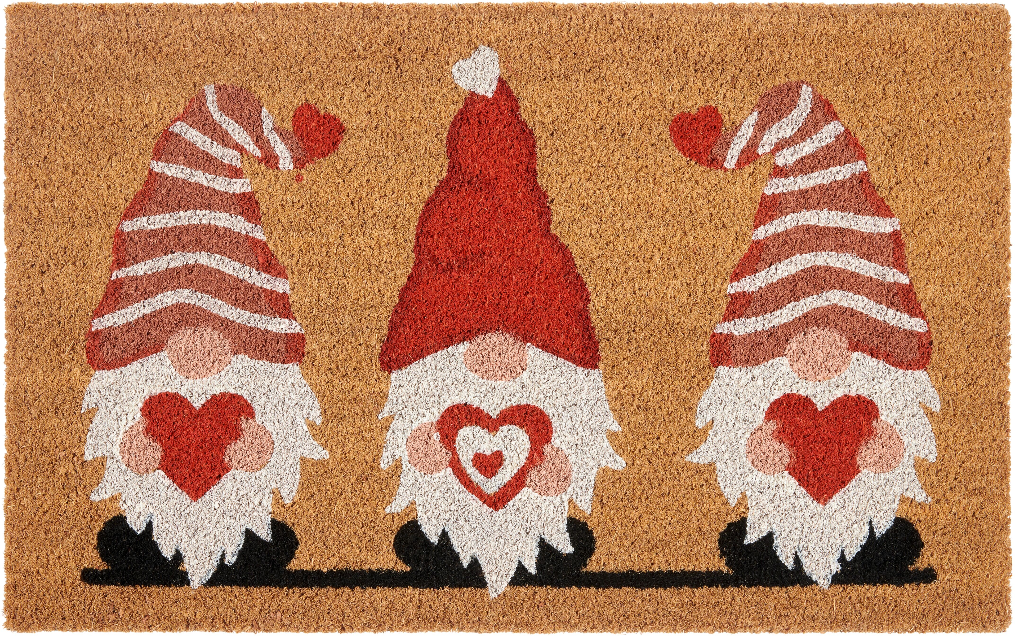 Fussmatte HANSE HOME "Kokos Gnome Heart, Türmatte", braun (kokos), B:40cm H:15mm L:70cm, Kokos, Teppiche, Fussmatte, Schmutzfangmatte, Rutschfest, Outdoor, Weihnachten, Kokosmatte, Zwerg kokos B : 40cm 1 Stk., 15mm, L: 70cm