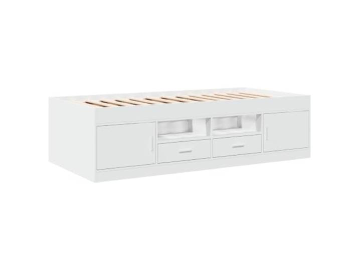 KTHLBRH Bettgestell mit Schubladen, weiß, 80 x 200 cm Technisches Holz, feste Lattenroste, modernes Design, mit Ablagen