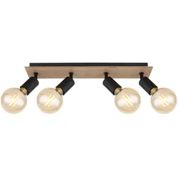 Deckenleuchte Deckenstrahler Spotleuchte Esszimmerlampe Wohnzimmerlampe Flurleuchte, Metall Holz braun schwarz, 4 Flammig Spots beweglich, L 49 cm