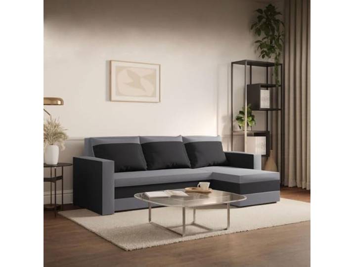 FORNIRO 24 Loft Ecksofa 225x130x75cm Graphit Wohnzimmer Couch Schlafsofa Mit Schlaffunktion & Bettkasten - L-Form - Kissen - Stoff Komfort ausziehbar Gäste bequem Stauraum Design hochwertig robust