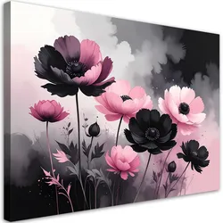 LEINWANDBILD, Rosa Blumen auf dunklem Hintergrund in einem romantischen Stil