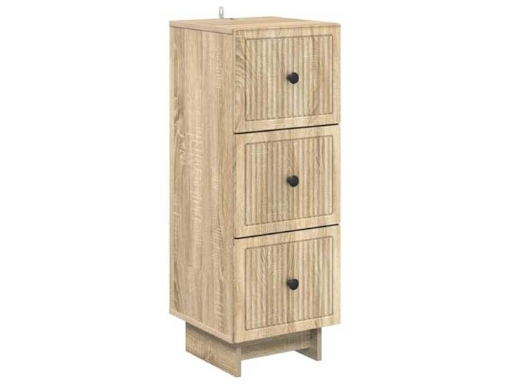 Schrank mit Schubladen, Sonoma-Eiche, 33 x 34,5 x 90 cm, Kommode mit 3 Metallgriffe, Schiebetüren, Wandbefestigung, robustes Holz, Reinigung mit feuchtem Tuch
