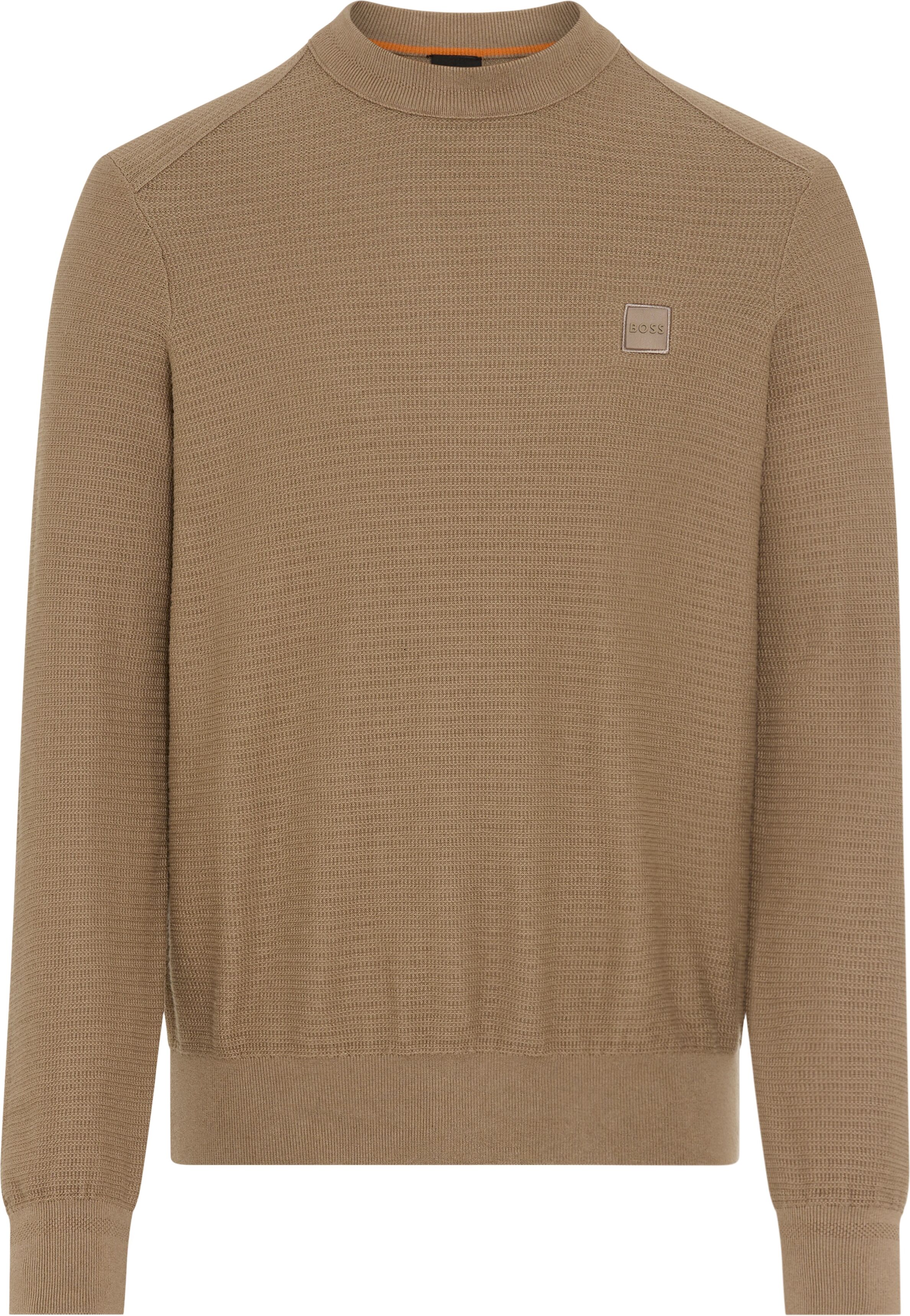 Strickpullover BOSS ORANGE "Anion Cotton Cashmere", Herren, Gr. L, open grün346, Strick, Obermaterial: 95% Baumwolle, 5% Kaschmir, regular fit normal, Rundhals, eingesetzt Bündchen, Pullover Strickpullover, Rundhalsausschnitt, Regular Fit, BOSS-Label