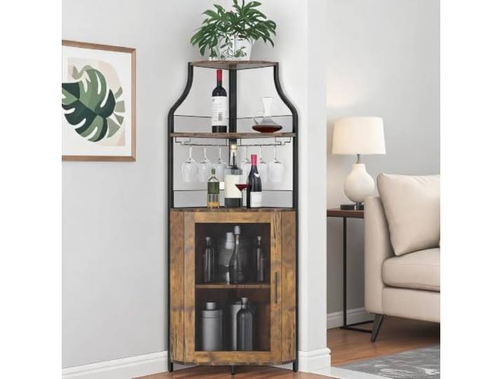 FairyLee Eck-Weinschrank Mit 5 Ebenen Höhenverstellbarem Regal Klassisch Eck-Weinschrank mit 5-stöckiger Weinschrank mit verstellbaren Ebenen für Flaschen unterschiedlicher Größen.