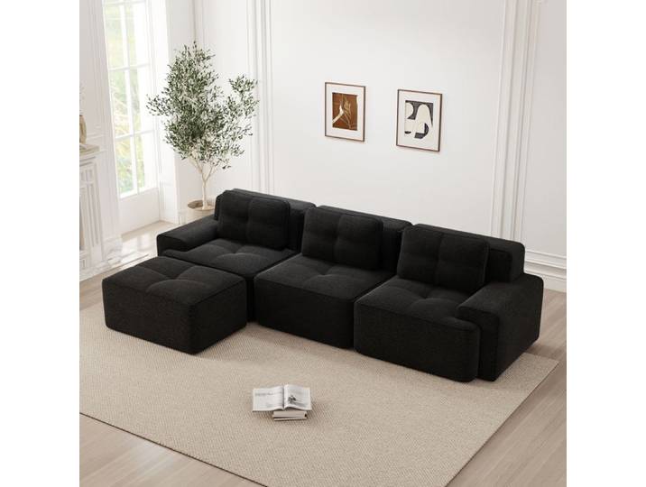Canapé modulable XXL 3 places Cloud en velours côtelé canapé profond confortable grand canapé moderne noir pour salon