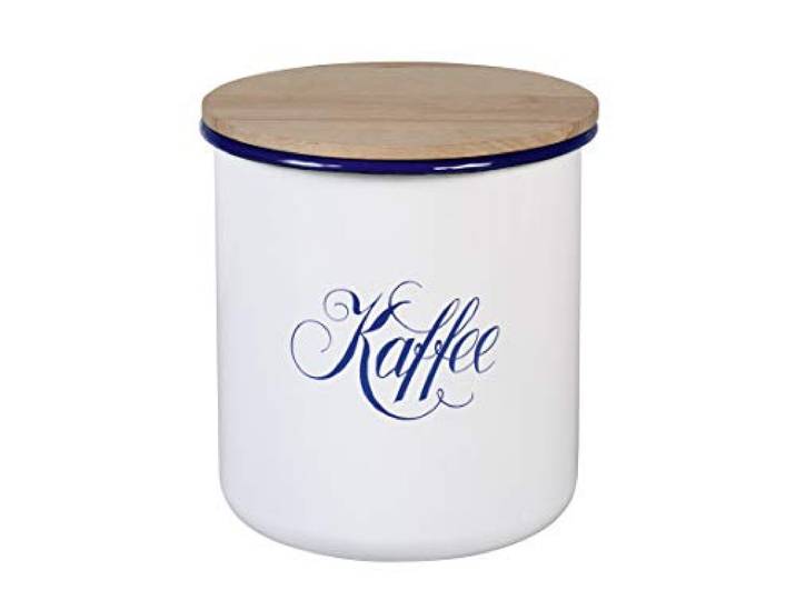Krüger Emaille Kaffeedose Husum Ø 16 cm Vorratsdose mit Holzdeckel