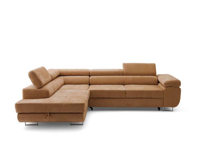 Muffo Ecksofa Wild Ecksofa mit Schlaffunktion, Verstellbare Kopfstützen, Schlaffunktion mit Bettkasten