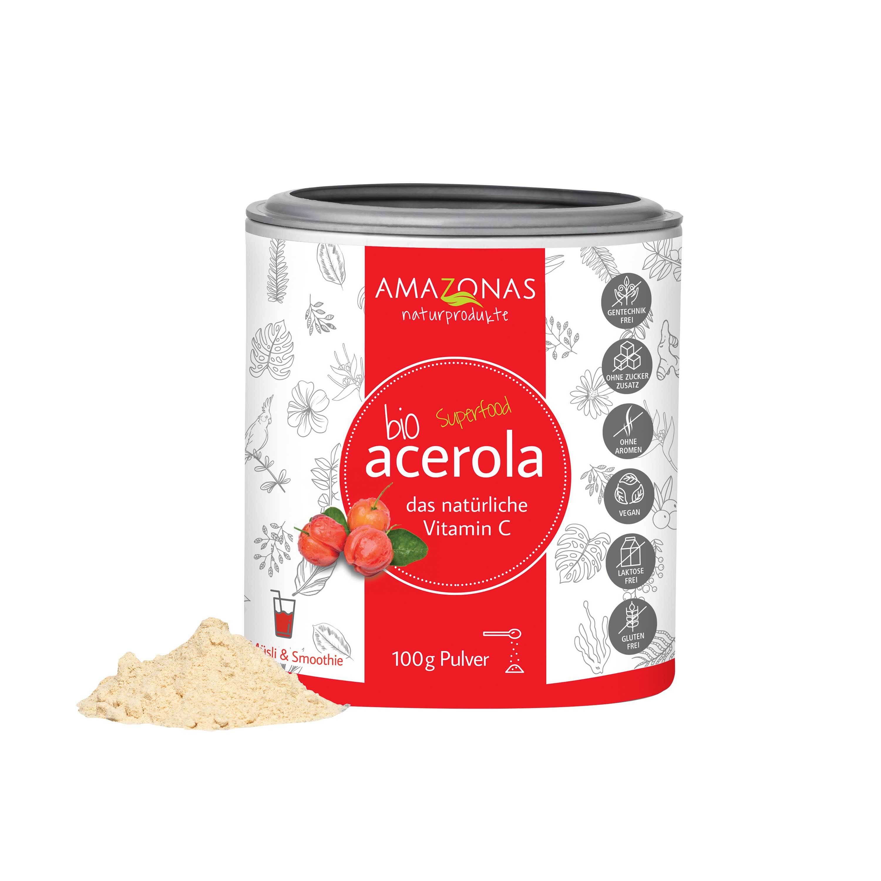 Acerola 100% Bio Pur natürliches Vit.C Pulver 100 g