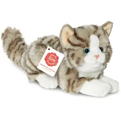 Teddy-Hermann - Katze liegend grau, 20 cm - grau|weiß