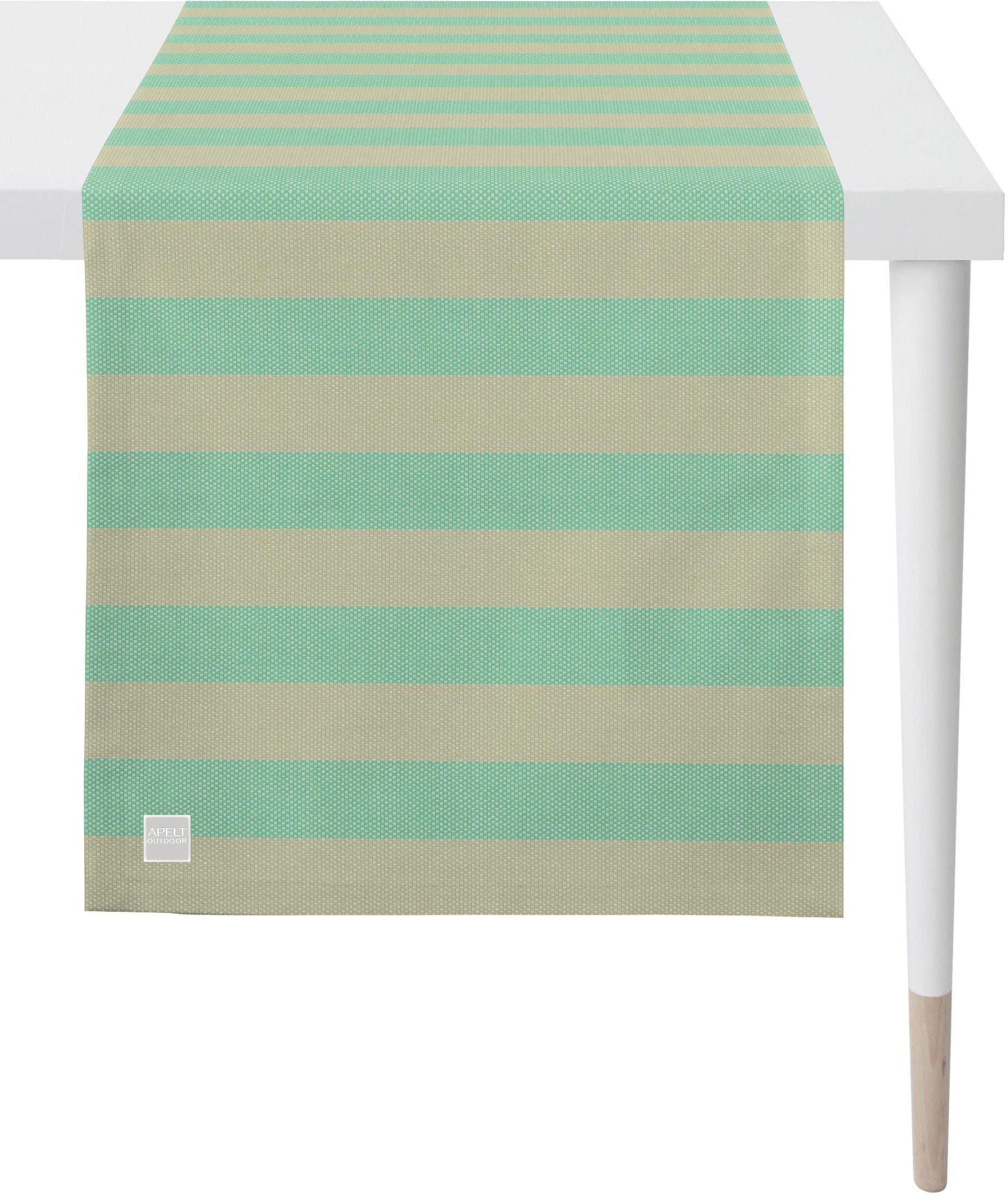 Tischläufer APELT "3967 Outdoor, Sommerdeko, Sommer", grün (mint, sand), B:46cm L:140cm, Polyester, Tischdecken, Tischläufer, Jacquardgewebe mint, sand B/L: 46cm x 140cm, 1 Stk., rechteckig