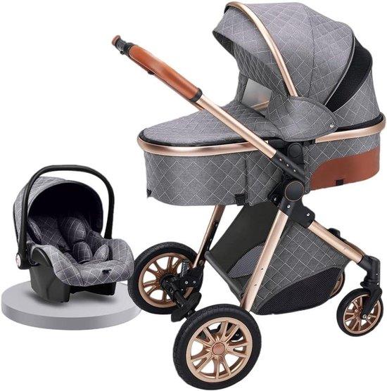 Kinderwagen 3-in-1 - Umkehrbarer Kinderbuggy - Sichere Fortbewegung - Stoßdämpfende Radaufhängung - Für Babys von 0-36 Monaten - Grau