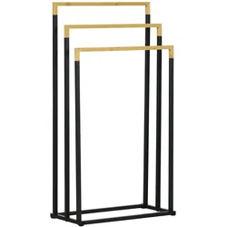 STILVORA Handtuchständer freistehend aus Stahl+Bambus Schwarz 45x23x86 cm mit 3 Stangen, platzsparend, leicht transportierbar, einfache Montage