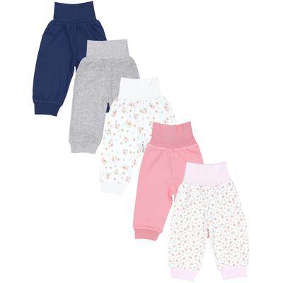 Pumphose TUPTAM "Pumphose Baby Lange Pumphose 5er Pack", Mädchen, Gr. 62, N-Gr, blau (blumenmuster aprikose dunkelblau grau), Obermaterial: 100% Baumwolle CO., Hosen