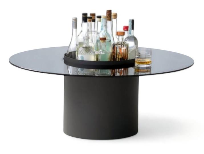 Xlmoebel Couchtisch Eleganter Tisch mit Glasplatte und zylindrischem Gestell (Packung, Couchtisch mit Glasplatte), Made in Europa