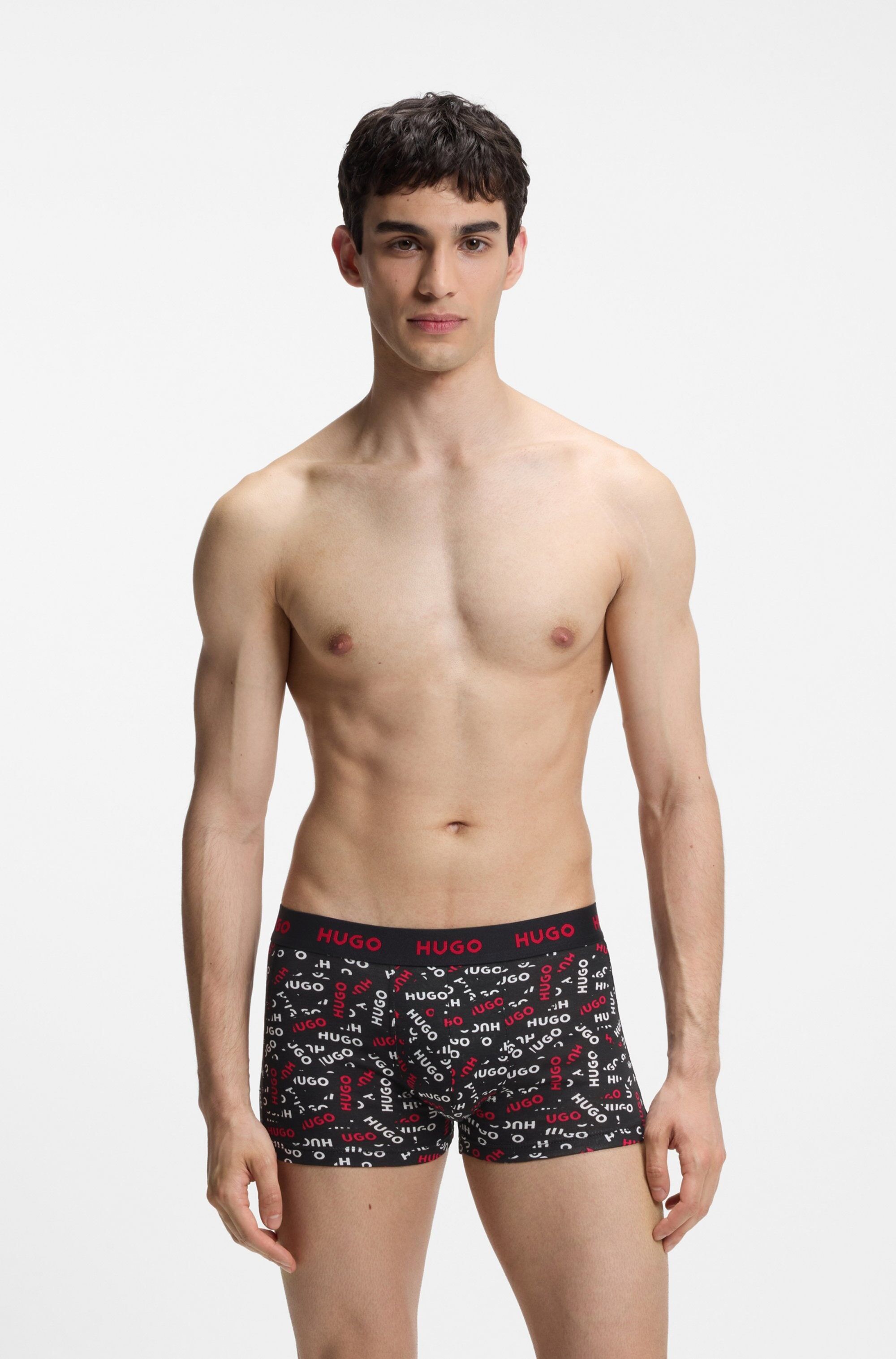 Trunk HUGO UNDERWEAR "TRUNK TRIPLET DESIGN", Herren, Gr. L (52), 3 Stk., Jersey, open rot 649, Jersey, Obermaterial: 95% Baumwolle, 5% Elasthan, eng, Unterhosen Trunk, mit Logobund