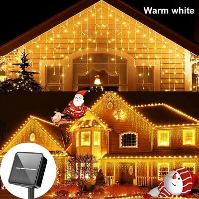 Uplift Essentials Solar Cascade Icicle Curtain Lights warm 24.5 Ft 160 Led