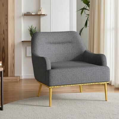 Modern Chenille Accent Armchair with Curved Back & Sloped Arms, Deep Seat Lounge Chair with Gold Metal Legs