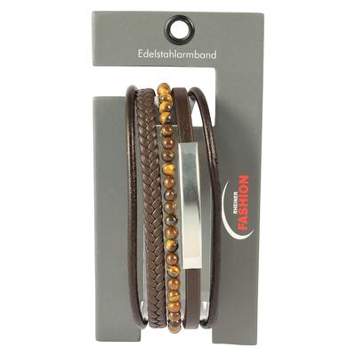 Armband ADELIA´S "Armband – Lederarmband aus Leder mit Tigerauge 21 cm", braun, Armbänder, Herren, 21cm, Leder, Armband, Geschenkidee: zeitlos und vielseitig
