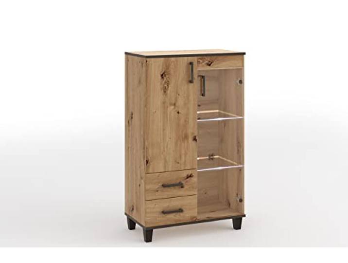 MargaretHadas24 Vitrine Vanessa III Glas Bar Schrank Schränke Regal Holz Vitrine Möbel Wohnzimmer Glastür mit Holzbeine Standvitrine Wohnzimmerschrank