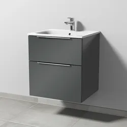Sanipa Waschtischunterschrank „3way“ passend zu Keramik-Waschtische Renova Plan Slim von Geberit 535 × 582 × 472 mm in Anthrazit (glanz)