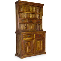 Schrank Chateaux aus Akazienholz, klassisch massiv, 190 cm hoch, natur, mit 5 Schubladen und 2 Türen