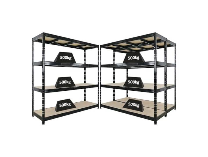 PROREGAL Mega Deal 3X Profi Schwerlastregal Rhino HxBxT 200x200x60cm 4 Spanplatten-Ebenen 8mm Fachlast 500kg Schwarz Garagenregal, Lagerregal, Steckregal, Weitspannregal
