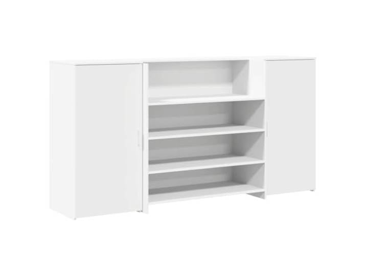 POUFGDR Empfangsschreibtisch, weiß, 200 x 50 x 103,5 cm, Holz Großer Stauraum, Einbauschrank, dezentes Design, für Büro, Hotel, Klinik