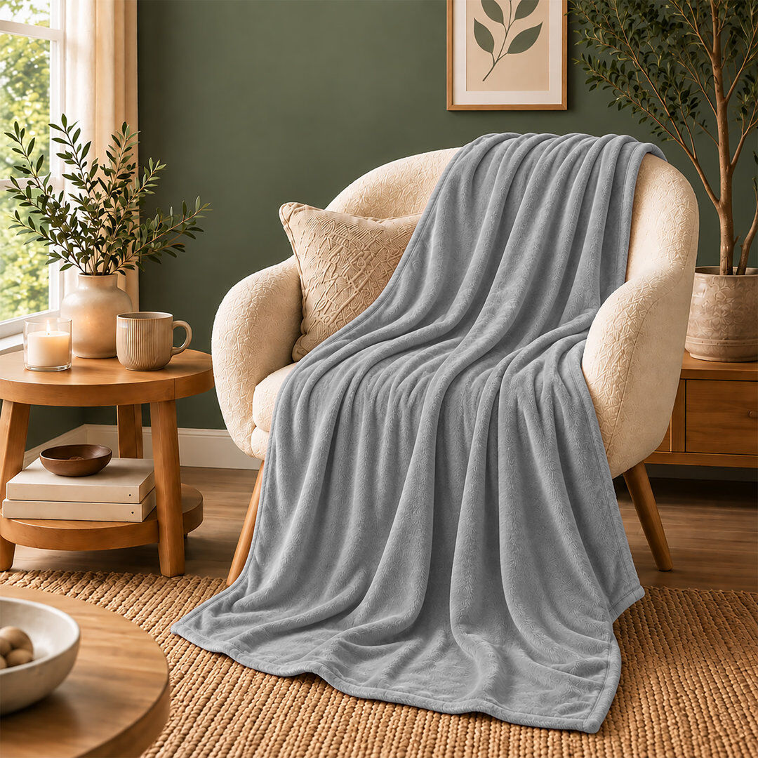 MOONLIGHT BEDDING Ultra-Soft Hotel Quality Reversible Plain Weave Fleece Throw Blanket SILVER DOUBLE