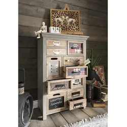 Shabby Schubkastenkommode aus Recyclingholz Mehrfarbig