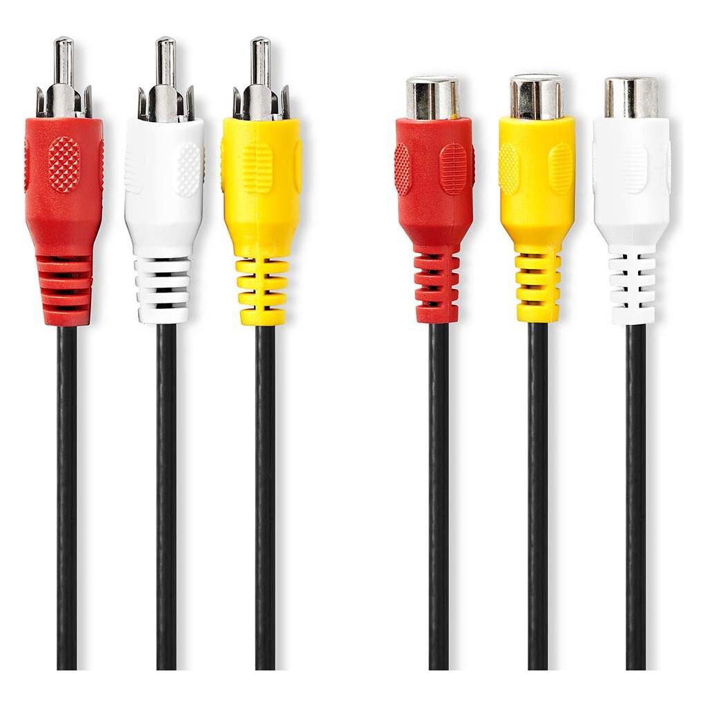 Nedis Composite-Videokabel | 3x Cinch-Stecker | 3x Cinch Buchse | Vernickelt | 480p | 2.00 m | Rund (2 m) (CVGL24305BK20)