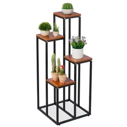Relaxdays Schwarze Blumentreppe mit 4 Ablagen Braun,Schwarz