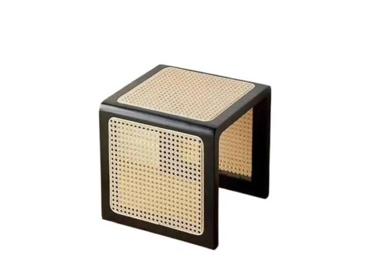 LXLAEOANG Multifunktionaler Retro-Nachttisch Aus Reinem Rattan Home Massiver Couchtisch, Eckholztür, Schuhwechselhocker(Black)