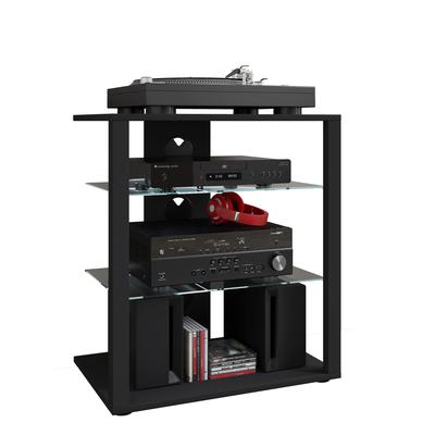Wohnzimmertisch VCM "Hifi Möbel Rack Alu Glas Phono Mediaregal Folas", schwarz, B:60cm T:41cm, Regale, TVRack