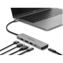 Delock USB Type-C™ Dockingstation 4K - HDMI / USB Hub / PD 3.1 140 W (USB-C), Dockingstation + USB Hub, Grau