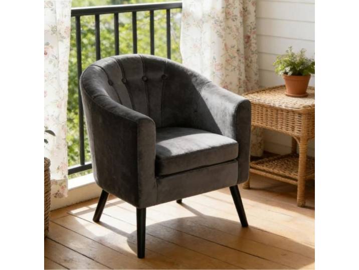 MIPAN. Fauteuil de Salon Moderne d'Adulte avec Pied Bois Fauteuil Scandinave Rembourré Fauteuil Relax - 64x60x70cm - Gris foncé
