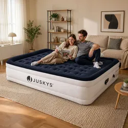 Juskys Luftmatratze Sapri L in Blau-Weiß - 2 Personen Luftbett selbstaufblasend - integrierter Pumpe