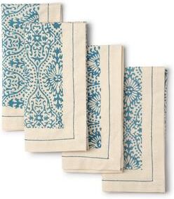 MOTIFS FOG Printed Napkins by Sustainable Threads - 100% Cotton, Hand block printed, Fairtrade - 18x18 inch (Set of 4)