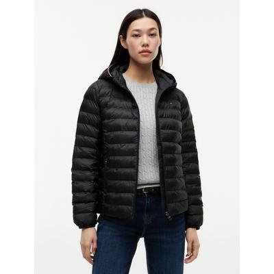 Steppjacke TOMMY HILFIGER "LW PADDED GLOBAL STRIPE JACKET", Damen, Gr. XS (34), schwarz, Web, Obermaterial: 100% Polyester, unifarben, Basic normal, elastischer Bund, Jacken Steppjacke, sportive Kapuze mit Global Stripe