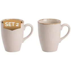 palmer Antigo crème Kaffeebecher 2er-Set, Porzellan, 30 cl, 10,5 cm hoch, Oberfläche glänzend mit fein brauner Umrandung