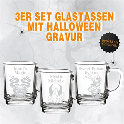 Gravur Glühweinglas Kaffeeglas 0,2l geeicht - Halloween- 3er Set