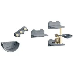 PawHut PawHut Katzen Kletterwand 4 tlg. mit Kaztentreppe Hängematte, Sprungplatt
