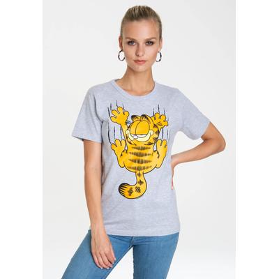 T-Shirt LOGOSHIRT "Garfield – Scratches", Damen, Gr. 4XL, grau (grau, meliert), 95% Baumwolle, 5% Viskose, bedruckt, meliert, normal, Rundhals, Shirts T-Shirt, mit lizenziertem Originaldesign