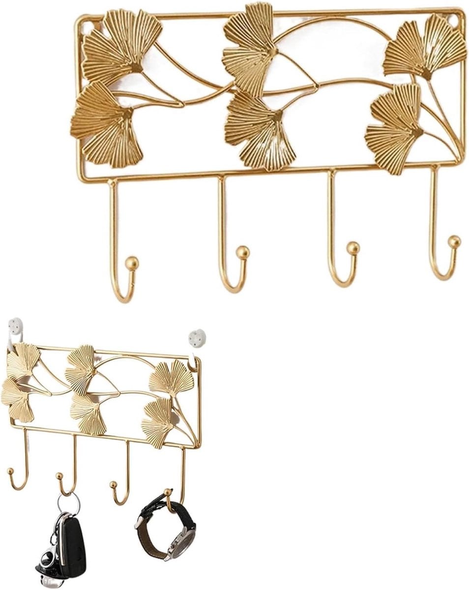 Gouden metalen muurhaak met Ginkgo blad design voor decoratie en opbergen