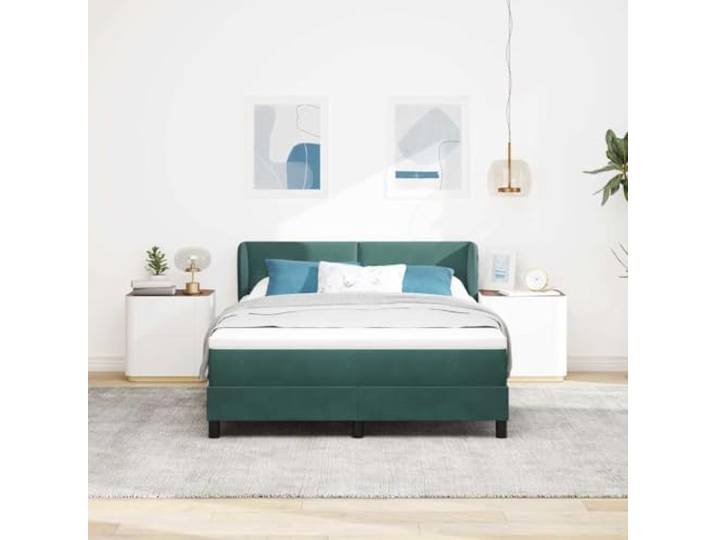 KTHLBRH Boxspringbett mit Kopfteil dunkelgrün 140 x 200 cm Samt Inklusive Matratze, verstellbares Kopfteil, modernes Design, weicher Komfort