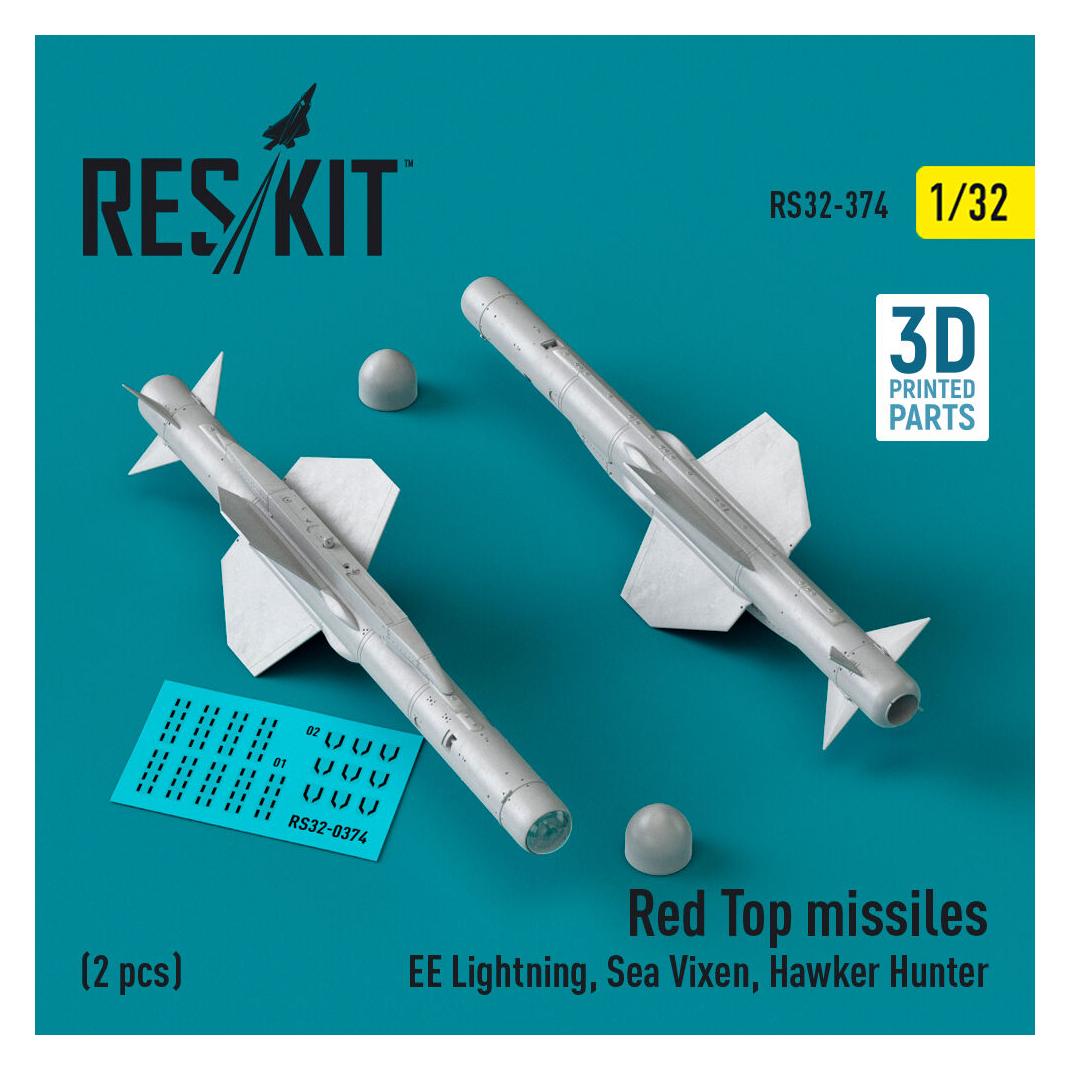 ResKit Red Top missiles (2 pcs) (EE Lightning, Sea Vixen, Hawker Hunter) (3D Printed) (RS32-0374)