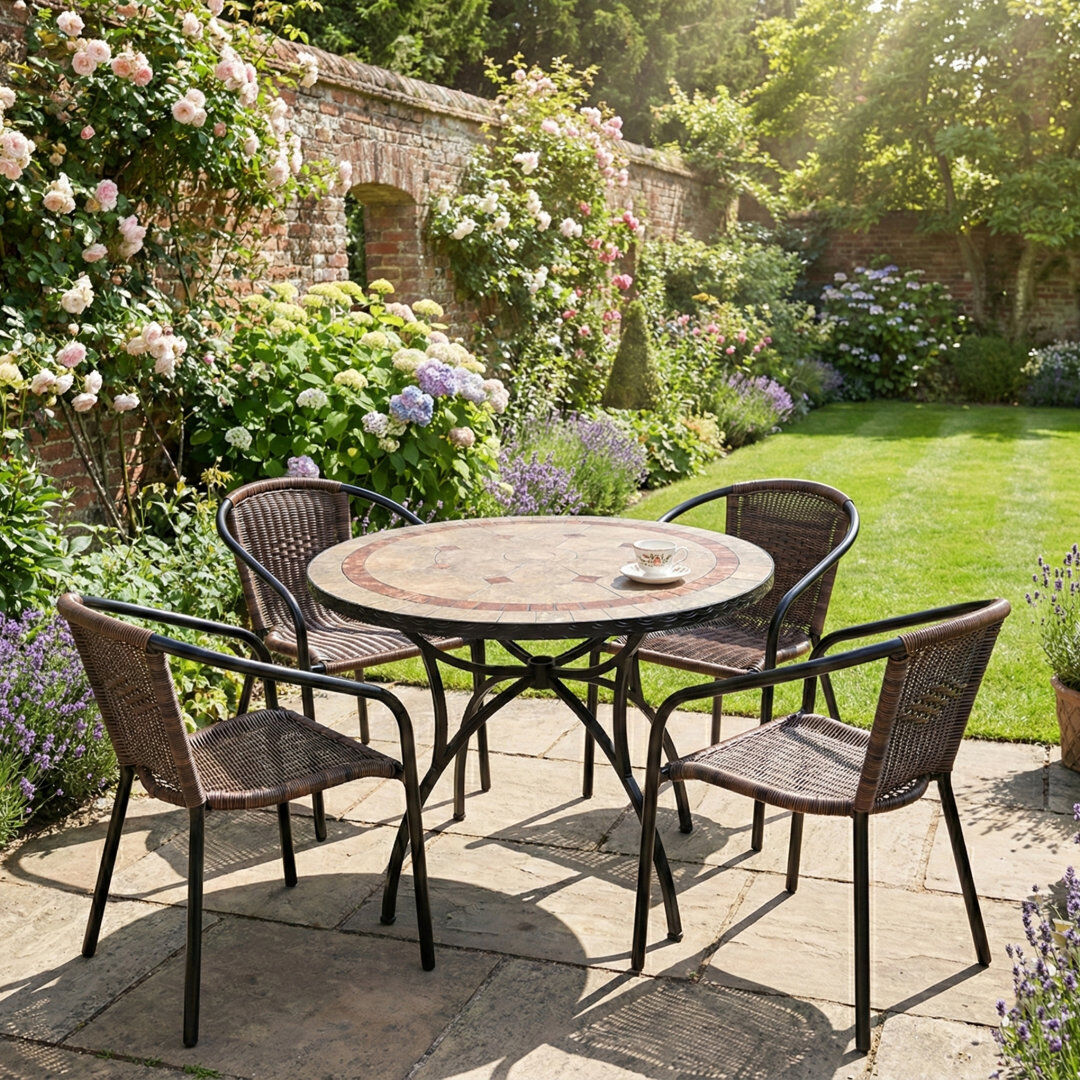 Ophelia & Co. Richmond 4 - Person Patio Dining Set Umbrella Hole Included Round Table Brown 4