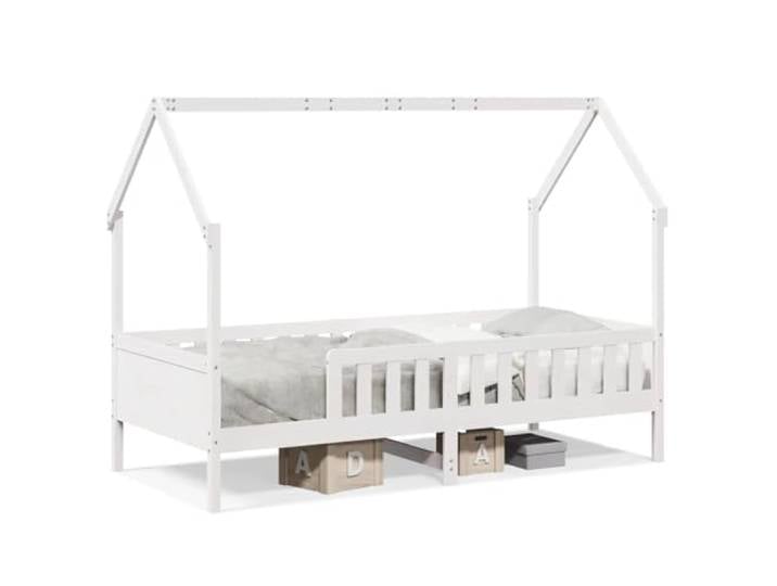 PUGYNBK Bett aus Massivholz, weiß, 90 x 200 cm Massives Kiefernholz, Sicherheitsgeländer, offene Decke, Aufbewahrung unter dem Bett