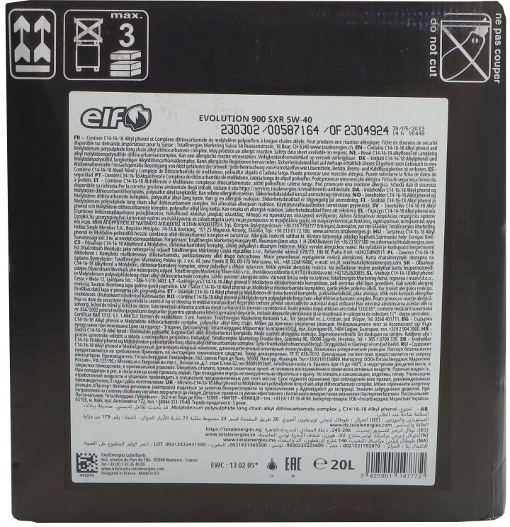 Motoröl ELF 2230302 Evolution 900 SXR 5W40 20L